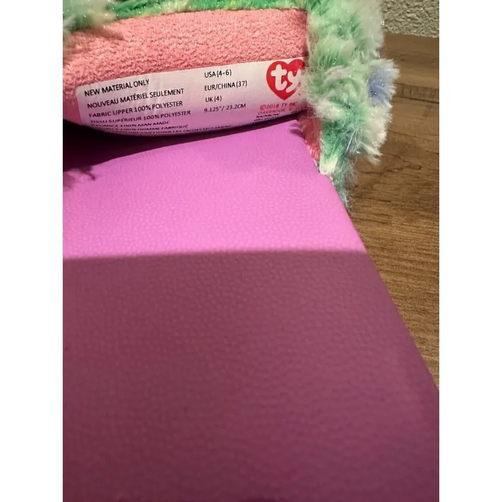 TY Beanie Boo Rainbow Plush Slide Sandals Slippers Girls Size 4-6 (EU 37) Pink
